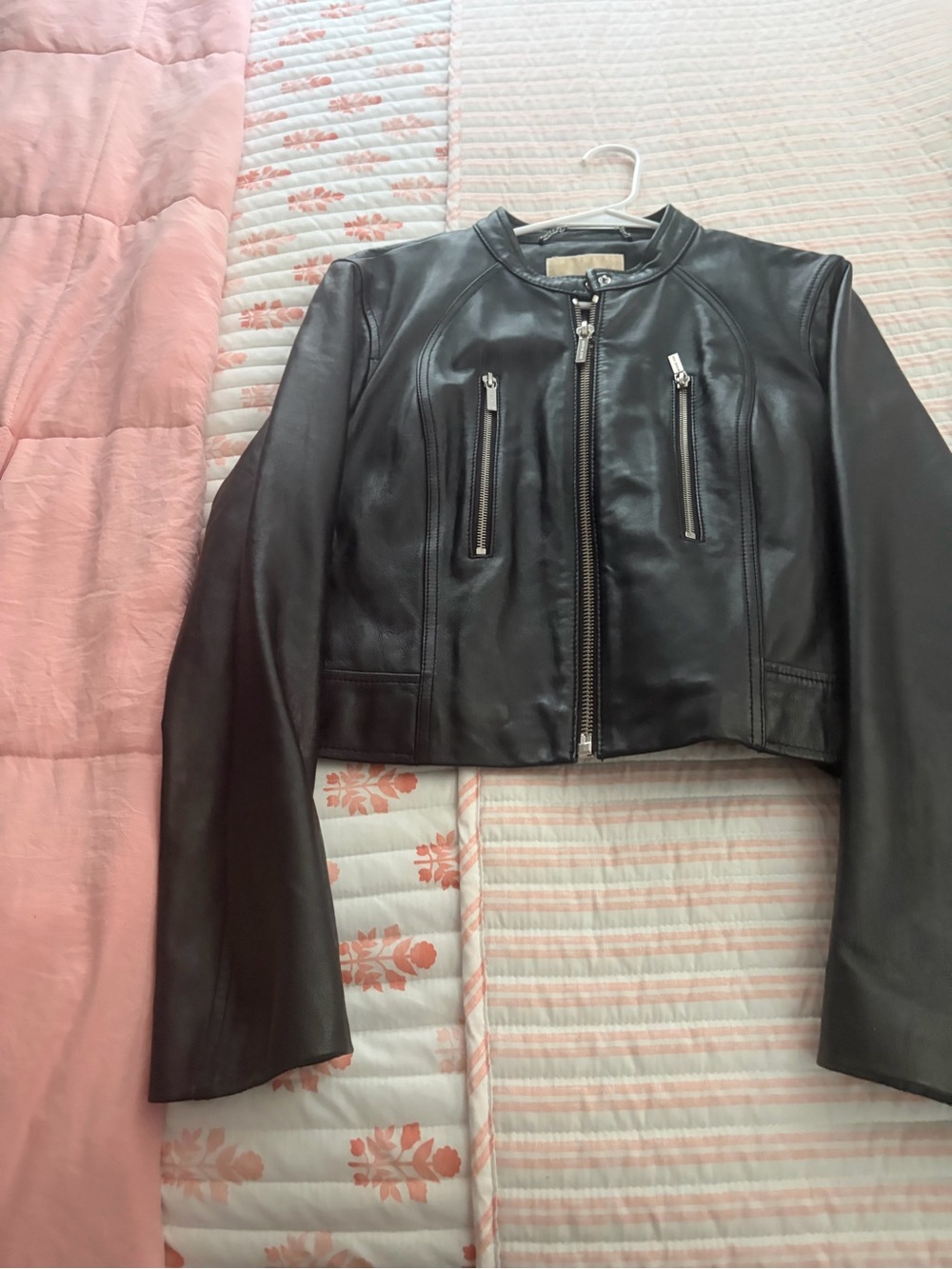 Michael Kors black leather moto jacket